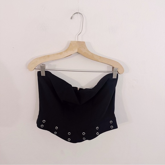 Princess Polly Passionette Strapless Top Black Corset Silver Eyelets - Picture 2 of 9